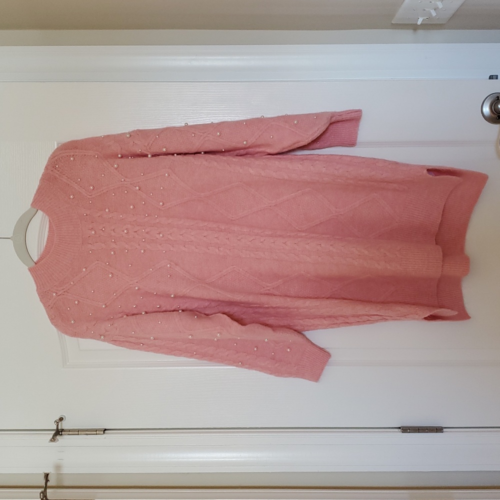Francesca's Pink Sweater Dress with Pearl Accents